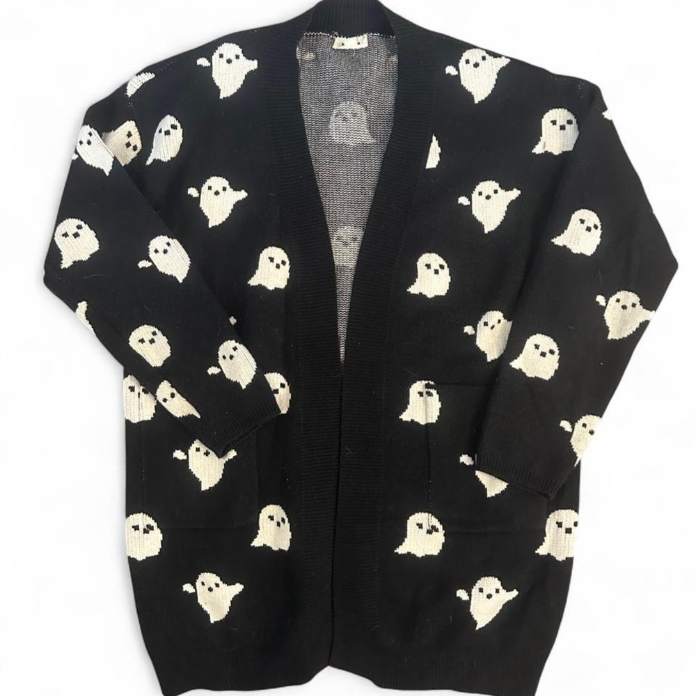 Boutique Ghost Boo white/black Halloween cardigan Size L